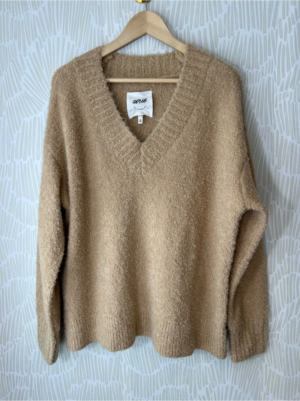 aerie Cozy V-Neck Sweater in Camel - Picture 3 of 13